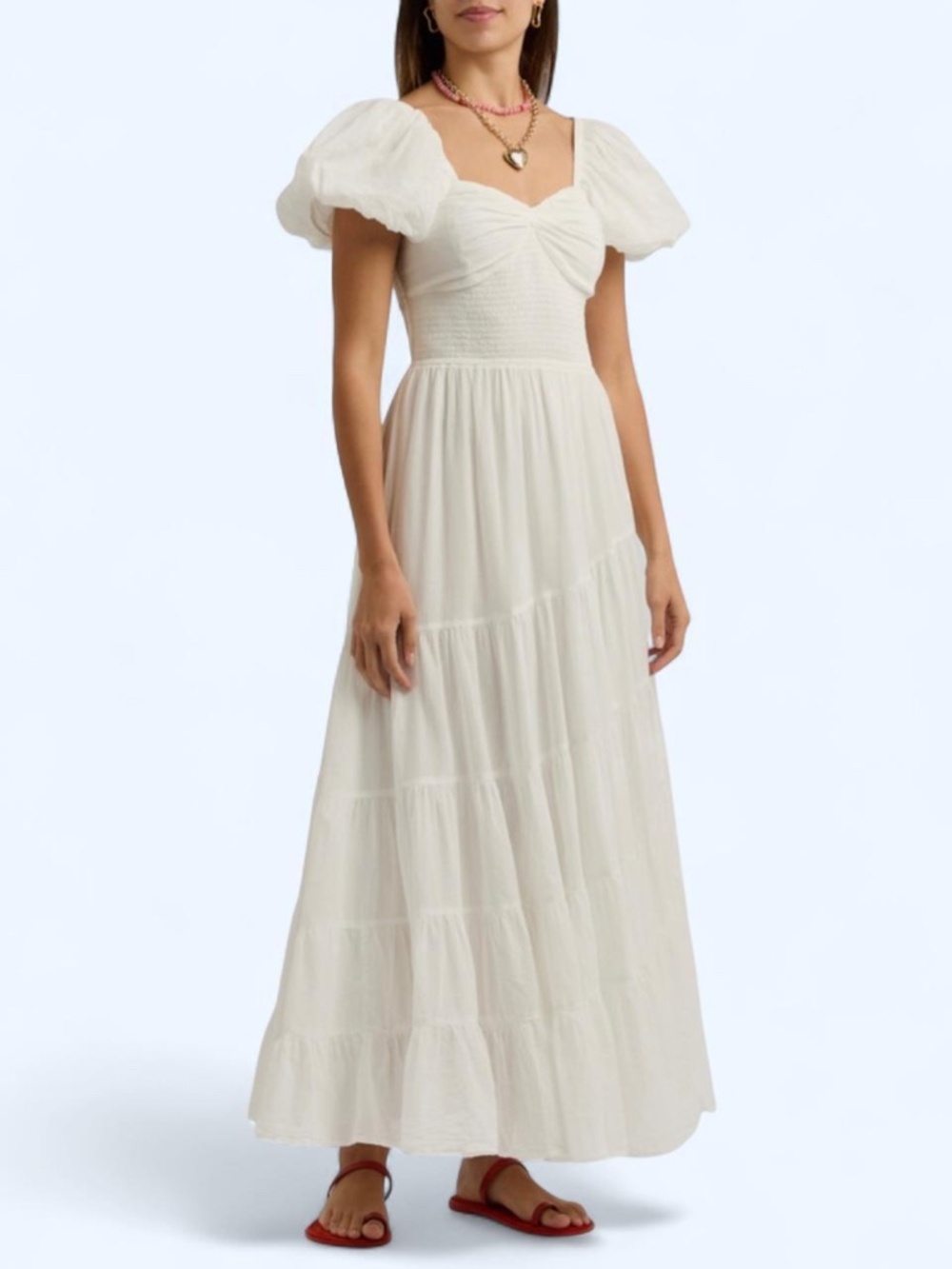 Free People Sundrenched Smocked Puff Sleeve Maxi Dress L